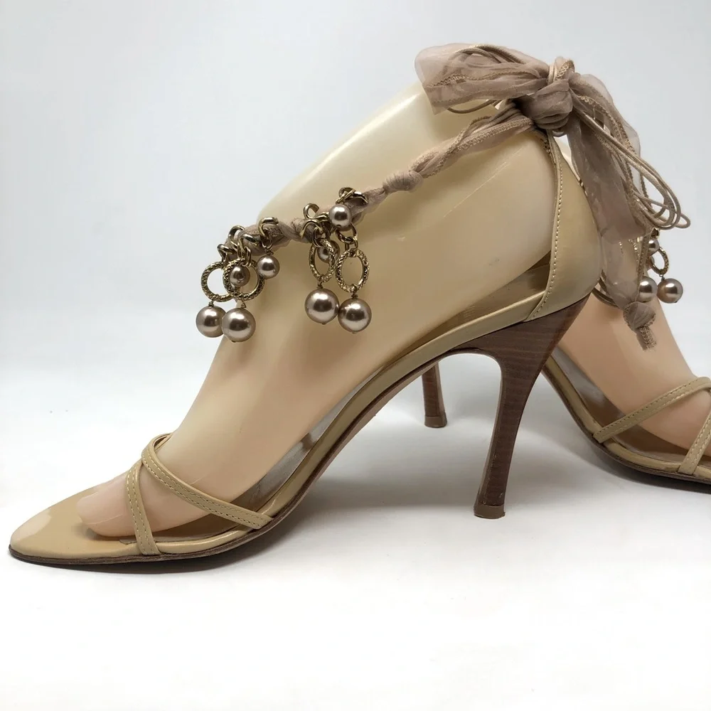 Stuart Weitzman Nude Tie Strap Square Toe Heels